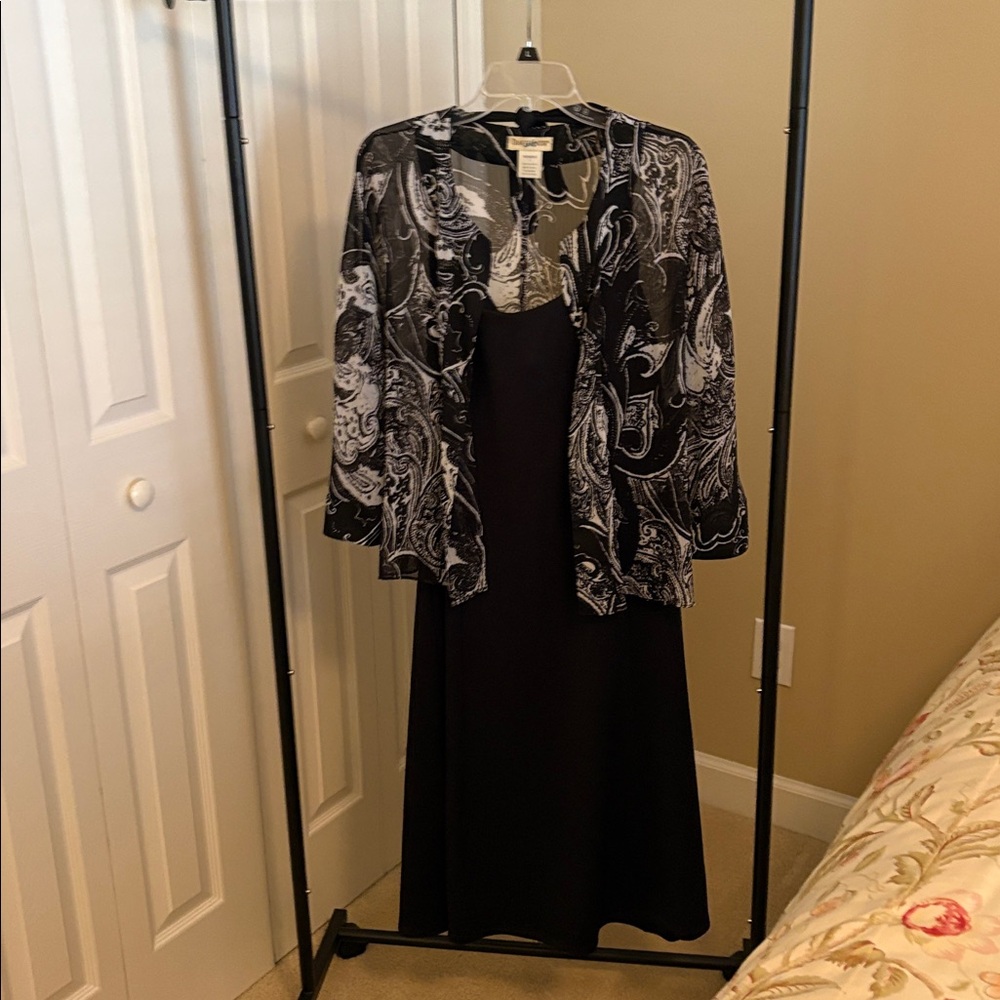 Travel smith black halter Dress with Sheer Paisley Cardigan-built in bra